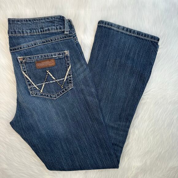 Wrangler Premier Patch Low Rise Boot Cut Denim Jeans - Picture 1 of 11